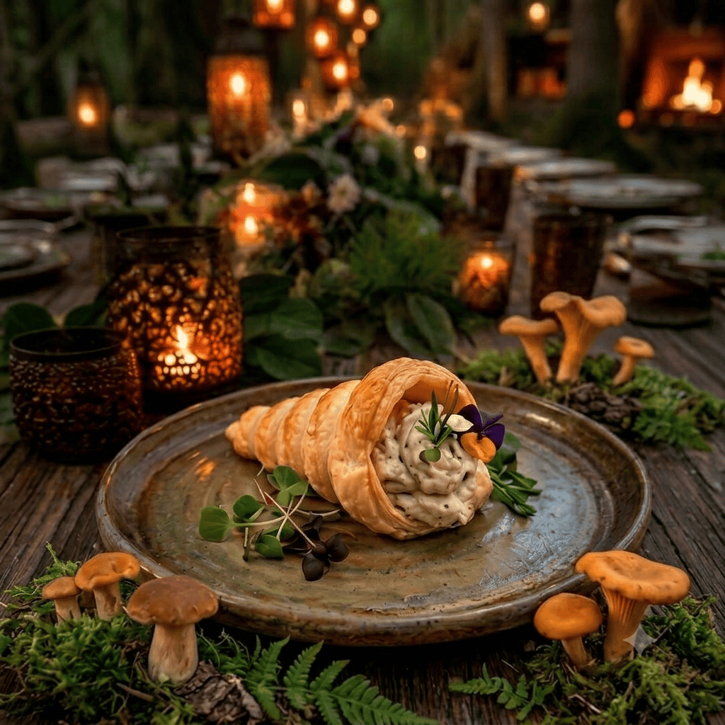 A delicate, buttery puff pastry cone filled with light, smoky fish mousse and fresh herbs